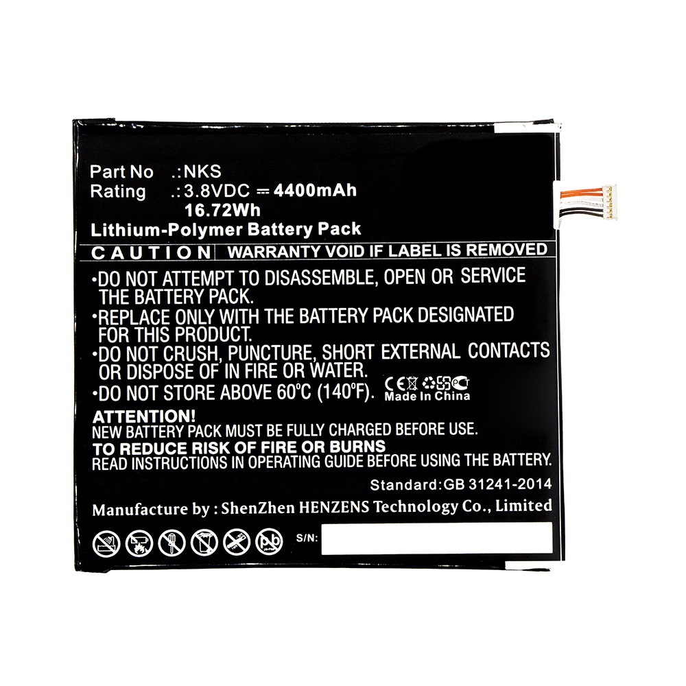 Synergy Digital Tablet Battery, Compatible with Sprint NKS Tablet Battery (Li-Pol, 3.8V, 4400mAh)