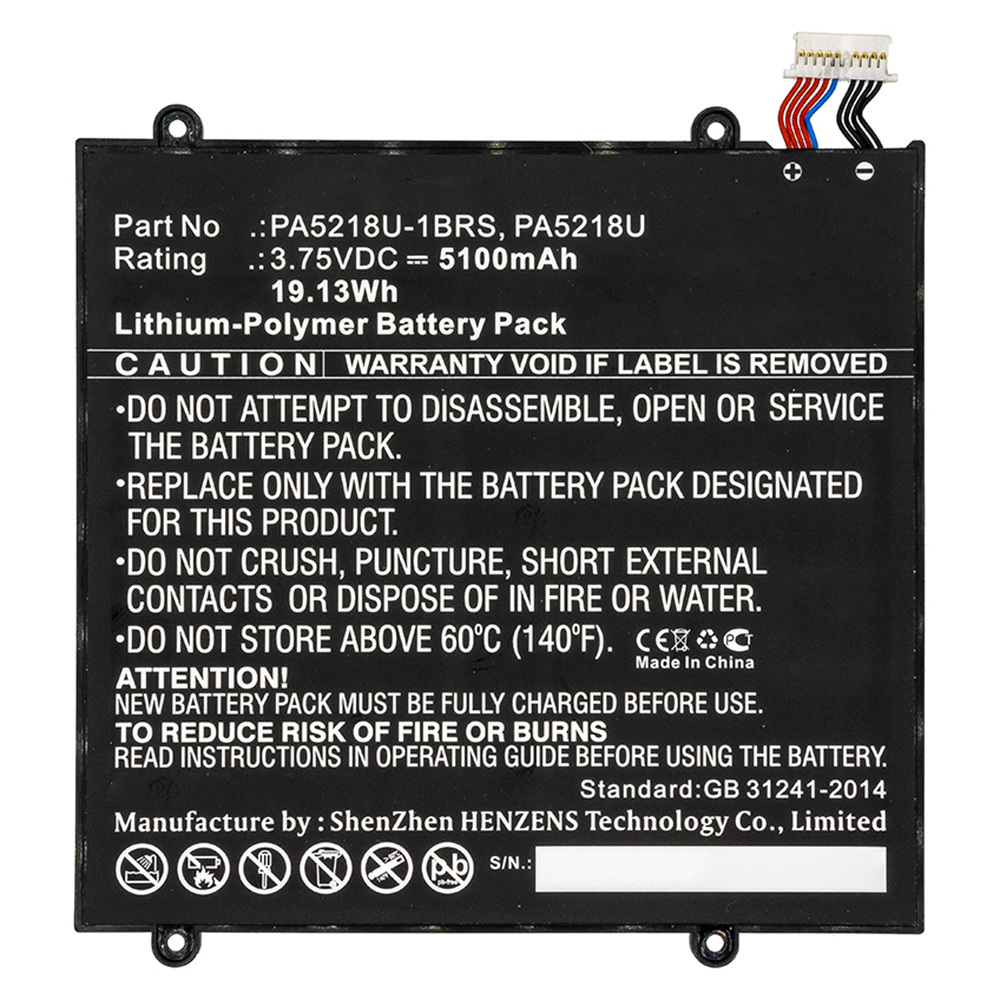 Synergy Digital Tablet Battery, Compatible with Toshiba PA5218U-1BRS Tablet Battery (Li-Pol, 3.75V, 5100mAh)