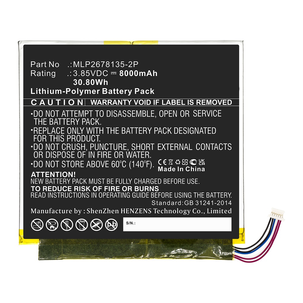 Synergy Digital Tablet Battery, Compatible with Verizon MLP2678135-2P Tablet Battery (Li-Pol, 3.85V, 8000mAh)