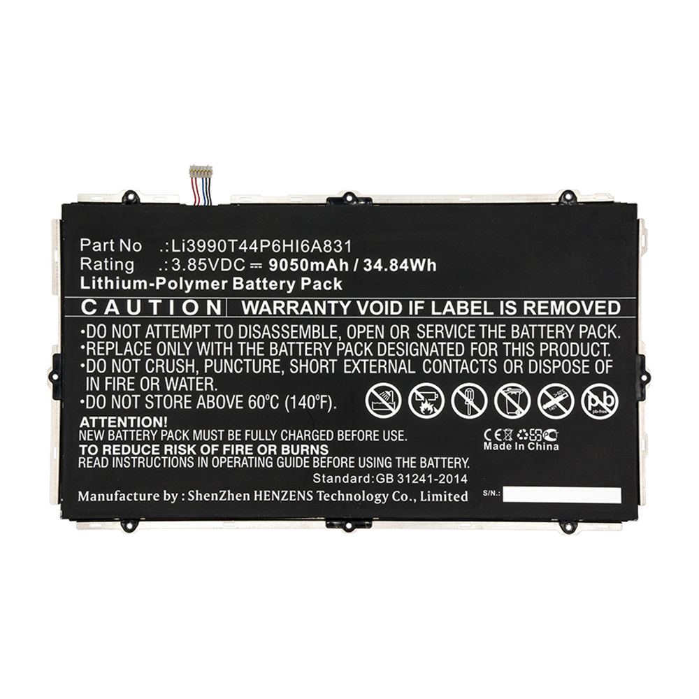 Synergy Digital Tablet Battery, Compatible with ZTE Li3990T44P6HI6A831 Tablet Battery (Li-Pol, 3.85V, 9050mAh)