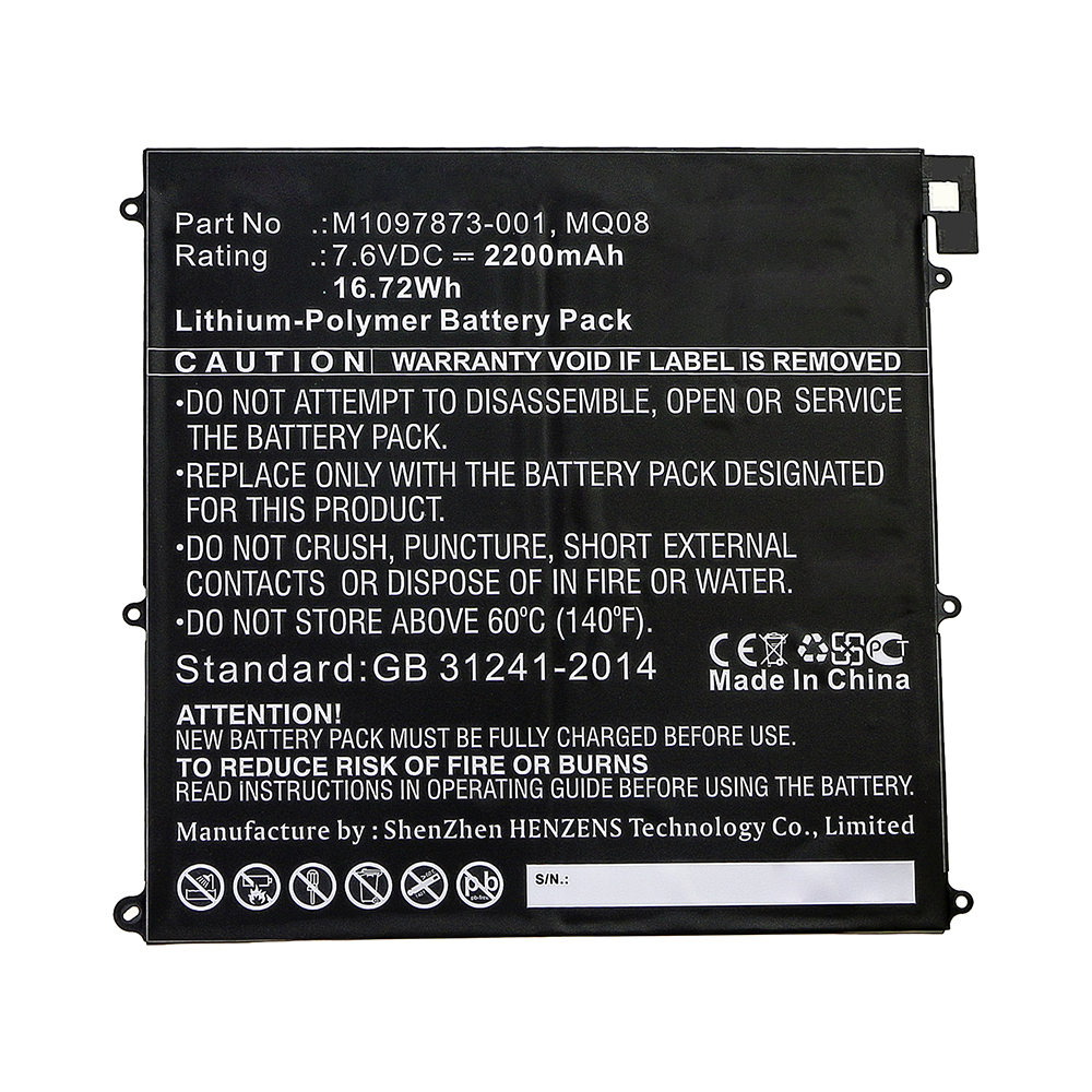 Synergy Digital Tablet Battery, Compatible with M1097873-001 Tablet Battery (7.6V, Li-Pol, 2200mAh)