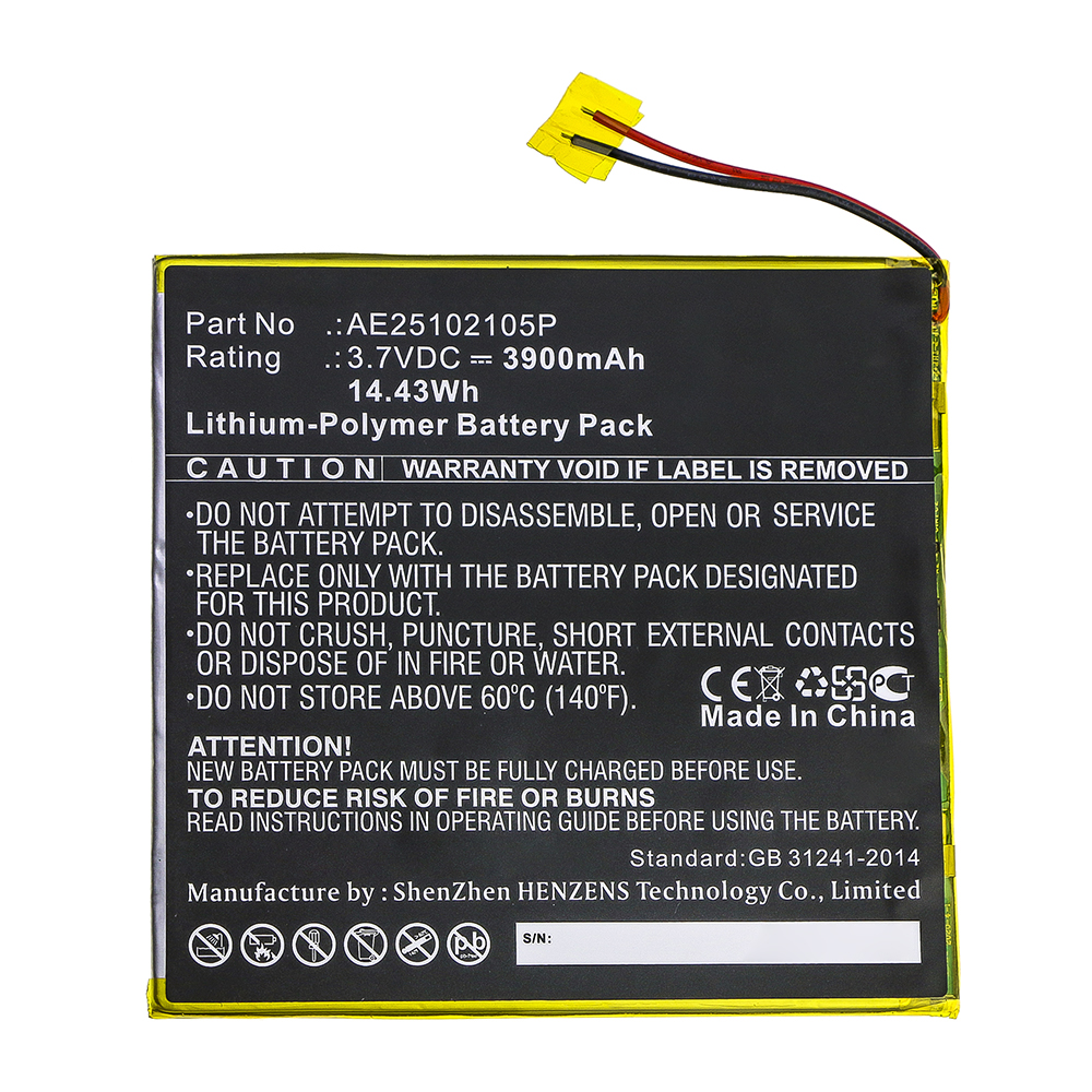 Synergy Digital Tablet Battery, Compatible with AE25102105P Tablet Battery (3.7V, Li-Pol, 3900mAh)