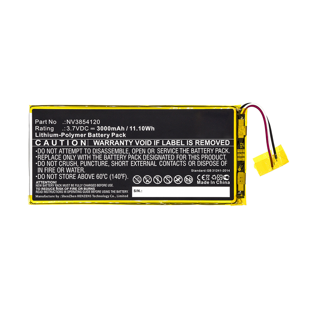 Synergy Digital Tablet Battery, Compatible with NV3854120 Tablet Battery (3.7V, Li-Pol, 3000mAh)