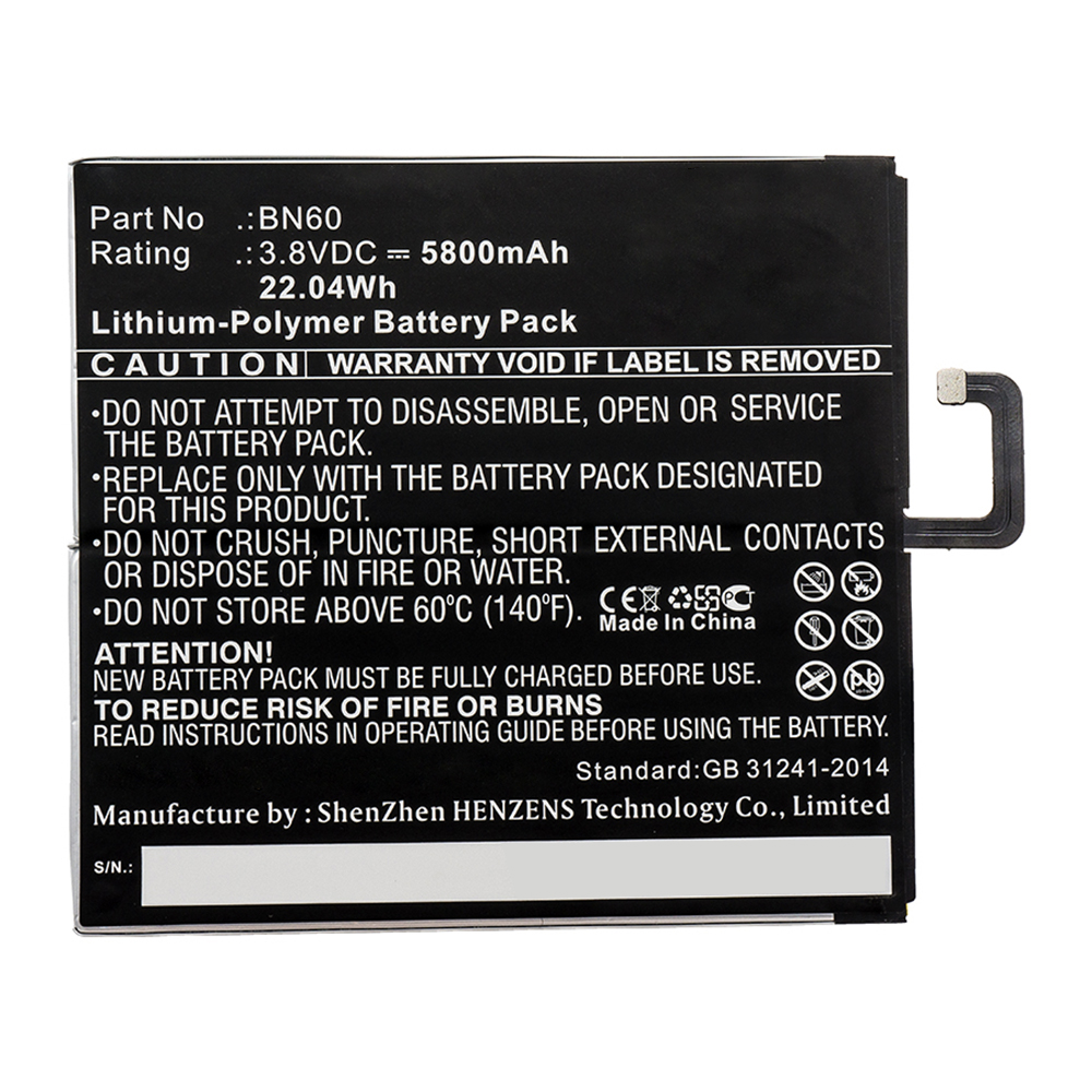 Synergy Digital Tablet Battery, Compatible with BN60 Tablet Battery (3.8V, Li-Pol, 5800mAh)