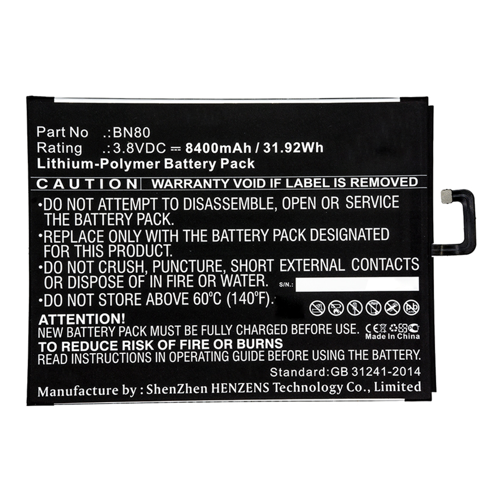Synergy Digital Tablet Battery, Compatible with BN80 Tablet Battery (3.8V, Li-Pol, 8400mAh)