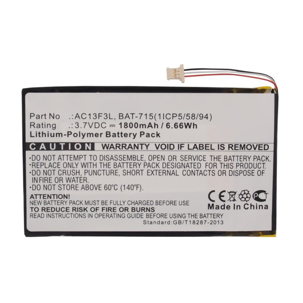 Synergy Digital Tablet Battery, Compatible with Acer BAT-715(1ICP5/58/94) Tablet Battery (Li-Pol, 3.7V, 1800mAh)