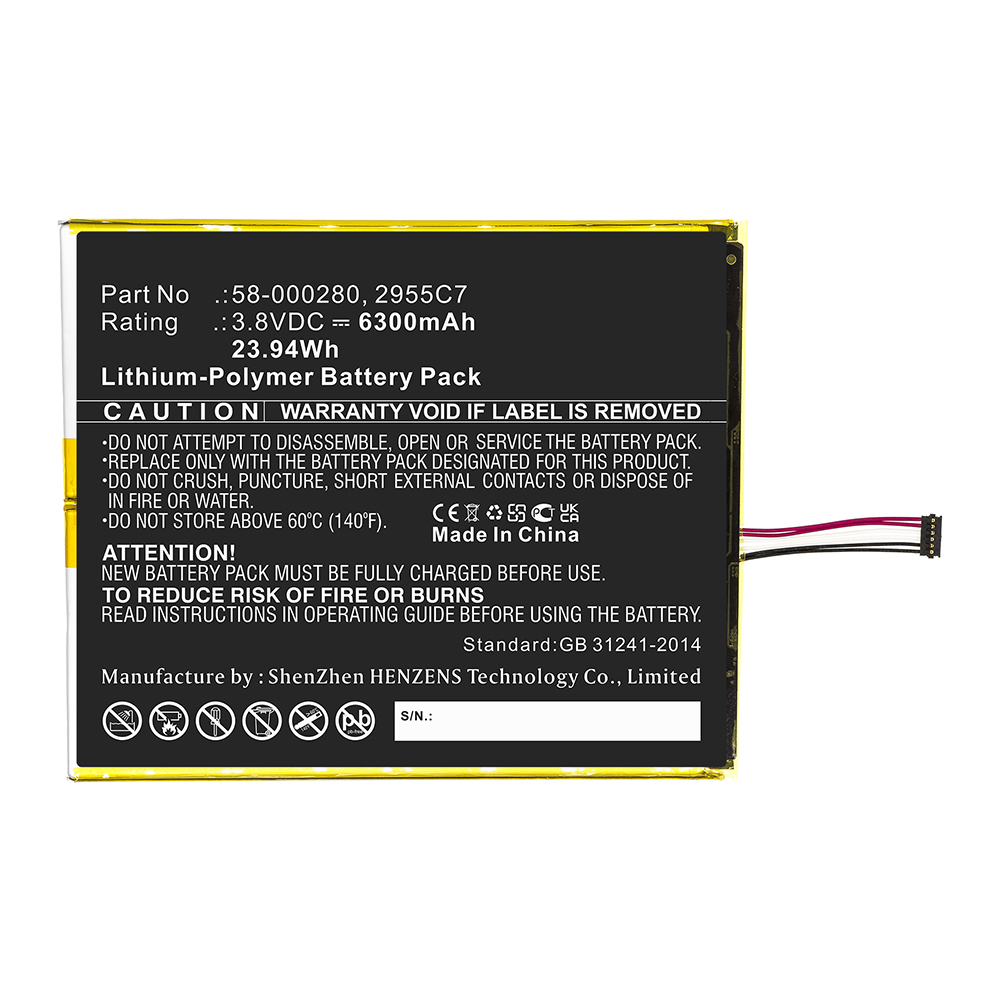 Synergy Digital Tablet Battery, Compatible with Amazon 58-000280 Tablet Battery (Li-Pol, 3.8V, 6300mAh)