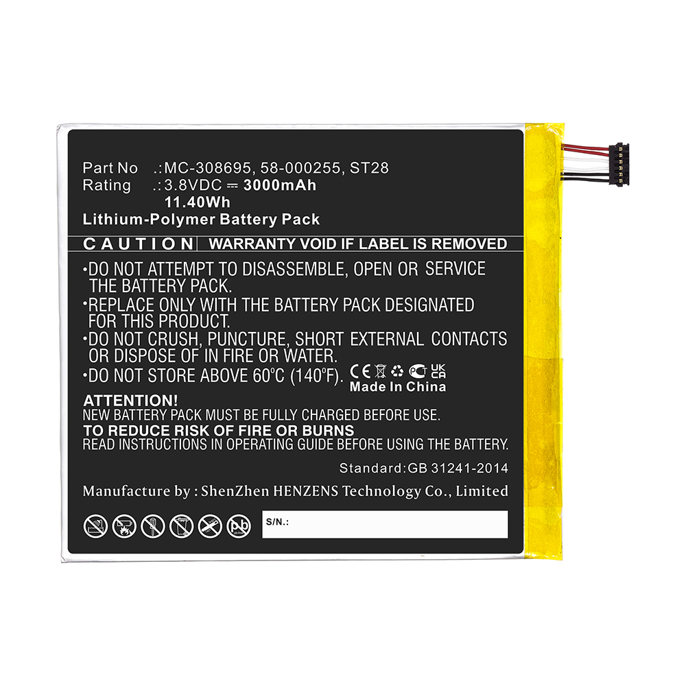 Synergy Digital Tablet Battery, Compatible with Amazon 58-000255 Tablet Battery (Li-Pol, 3.8V, 3000mAh)