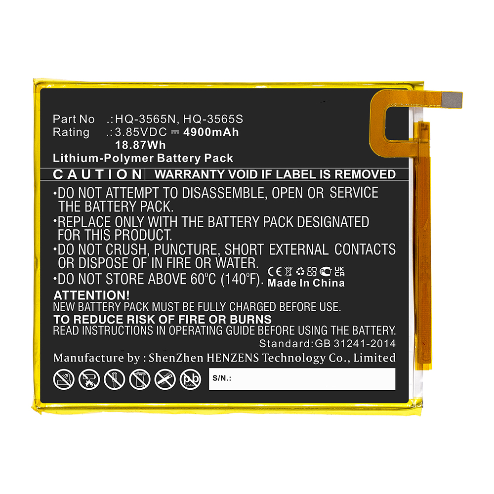 Synergy Digital Tablet Battery, Compatible with Samsung HQ-3565N Tablet Battery (Li-Pol, 3.85V, 4900mAh)