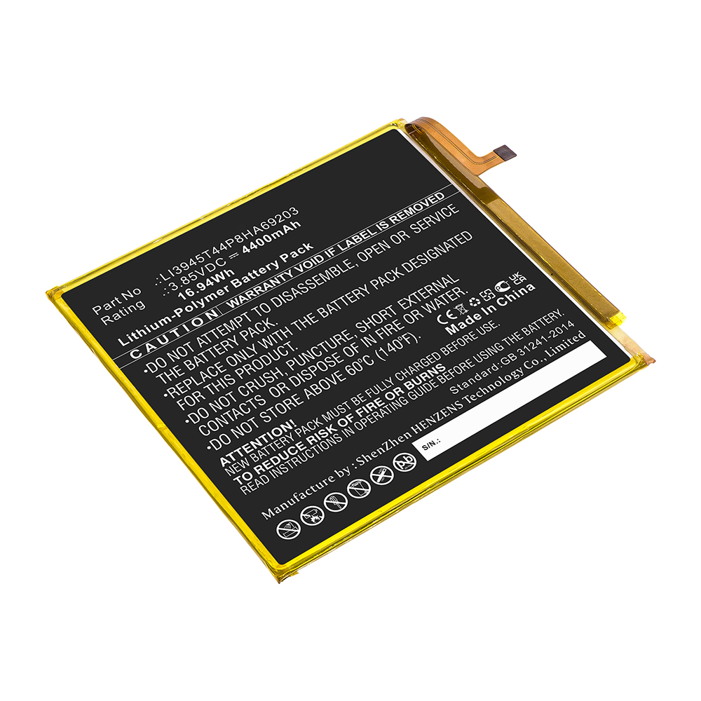 Synergy Digital Tablet Battery, Compatible with ZTE LI3945T44P8HA69203 Tablet Battery (Li-pol, 3.85V, 4400mAh)