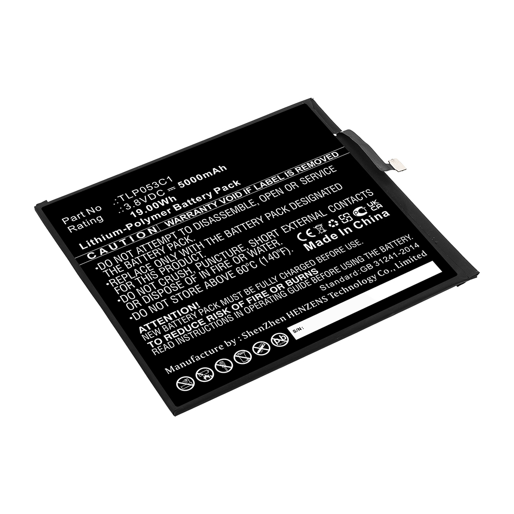 Synergy Digital Tablet Battery, Compatible with Alcatel  TLP053C1 Tablet Battery (Li-Pol, 3.8V, 5000mAh)