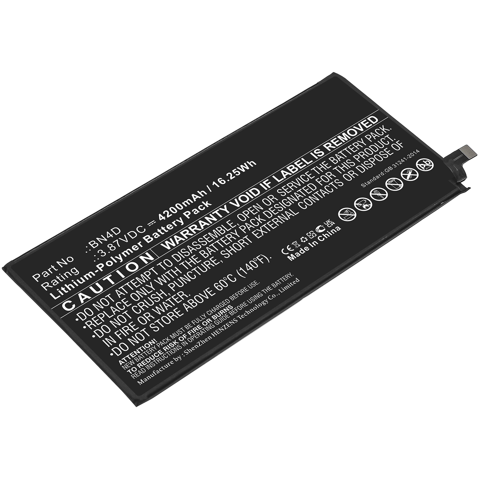 Synergy Digital Tablet Battery, Compatible with Xiaomi BN4D Tablet Battery (Li-Pol, 3.87V, 4200mAh)