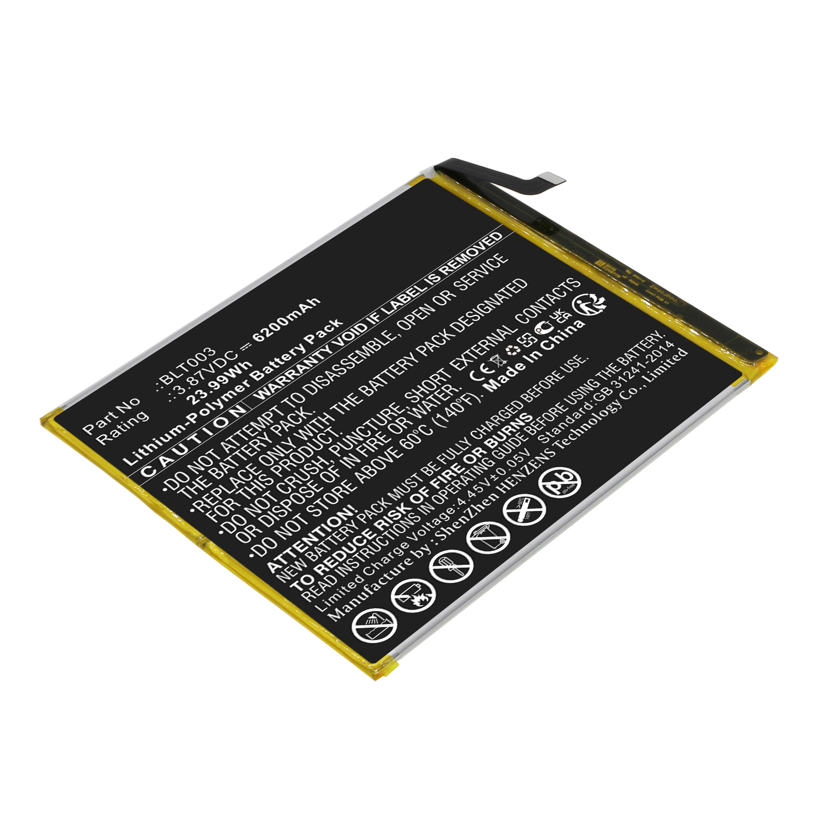 Synergy Digital Tablet Battery, Compatible with OPPO BLT003 Tablet Battery (Li-Pol, 3.87V, 6200mAh)