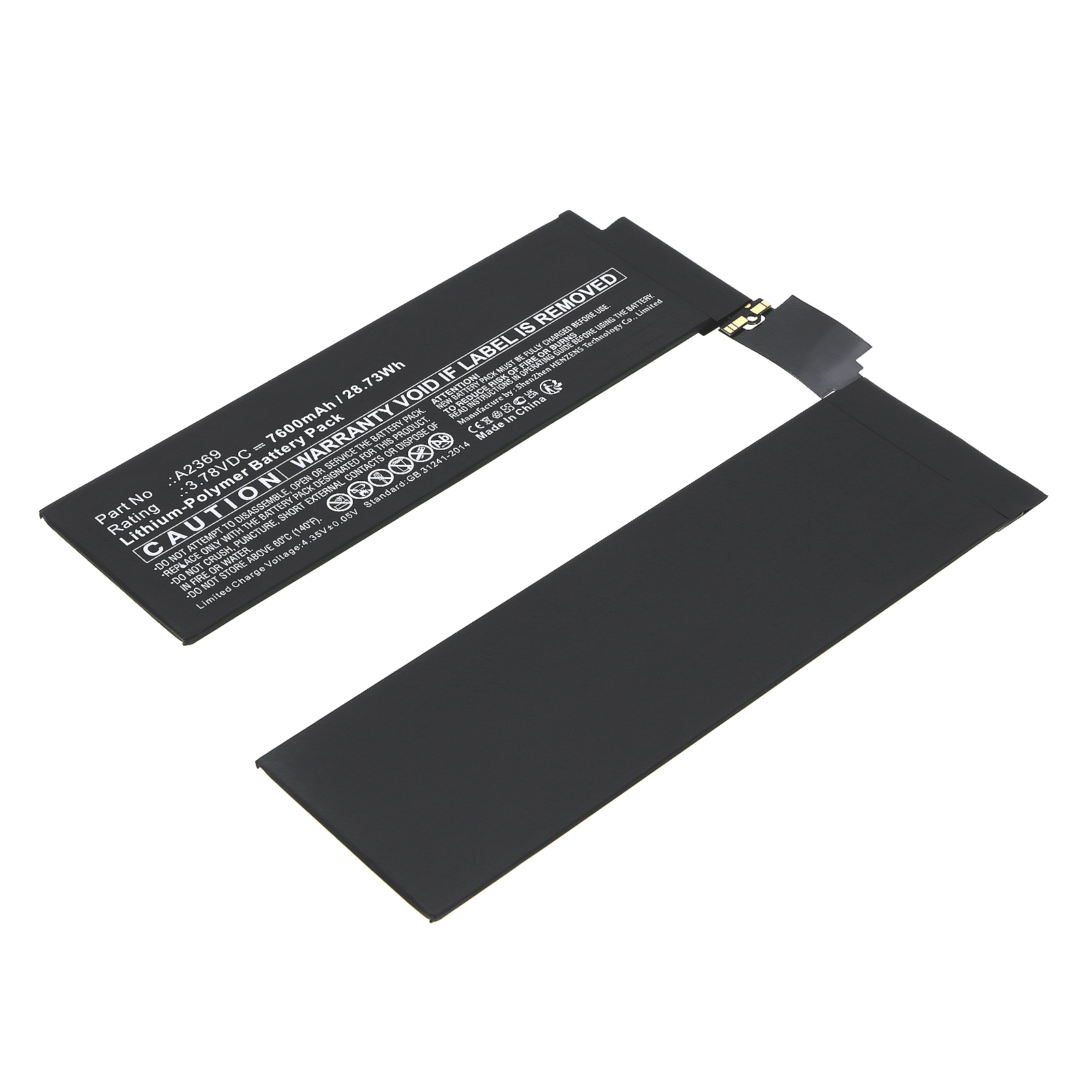 Synergy Digital Tablet Battery, Compatible with Apple A2369 Tablet Battery (Li-Pol, 3.78V, 7600mAh)