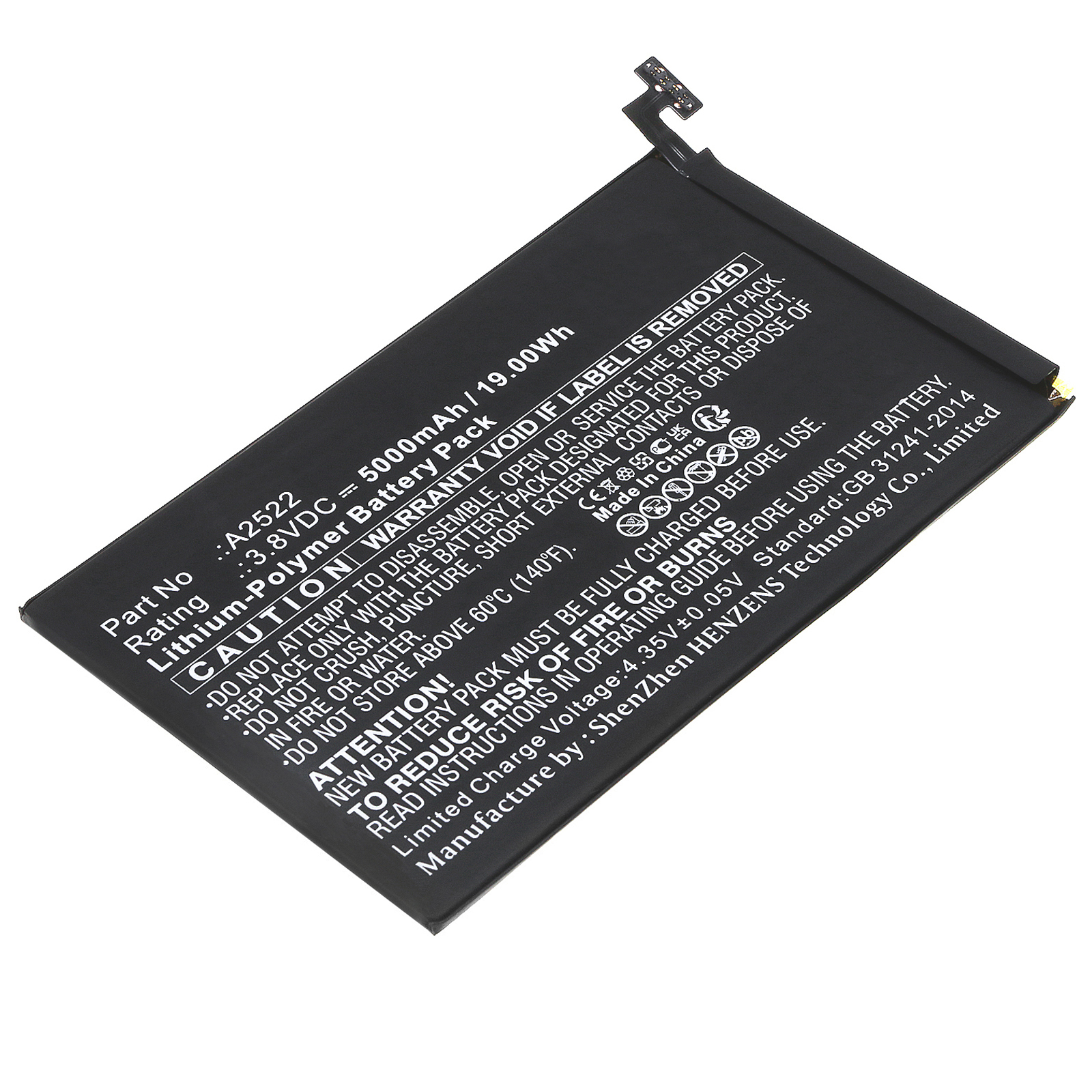Synergy Digital Tablet Battery, Compatible with Apple A2522 Tablet Battery (Li-Pol, 3.8V, 5000mAh)