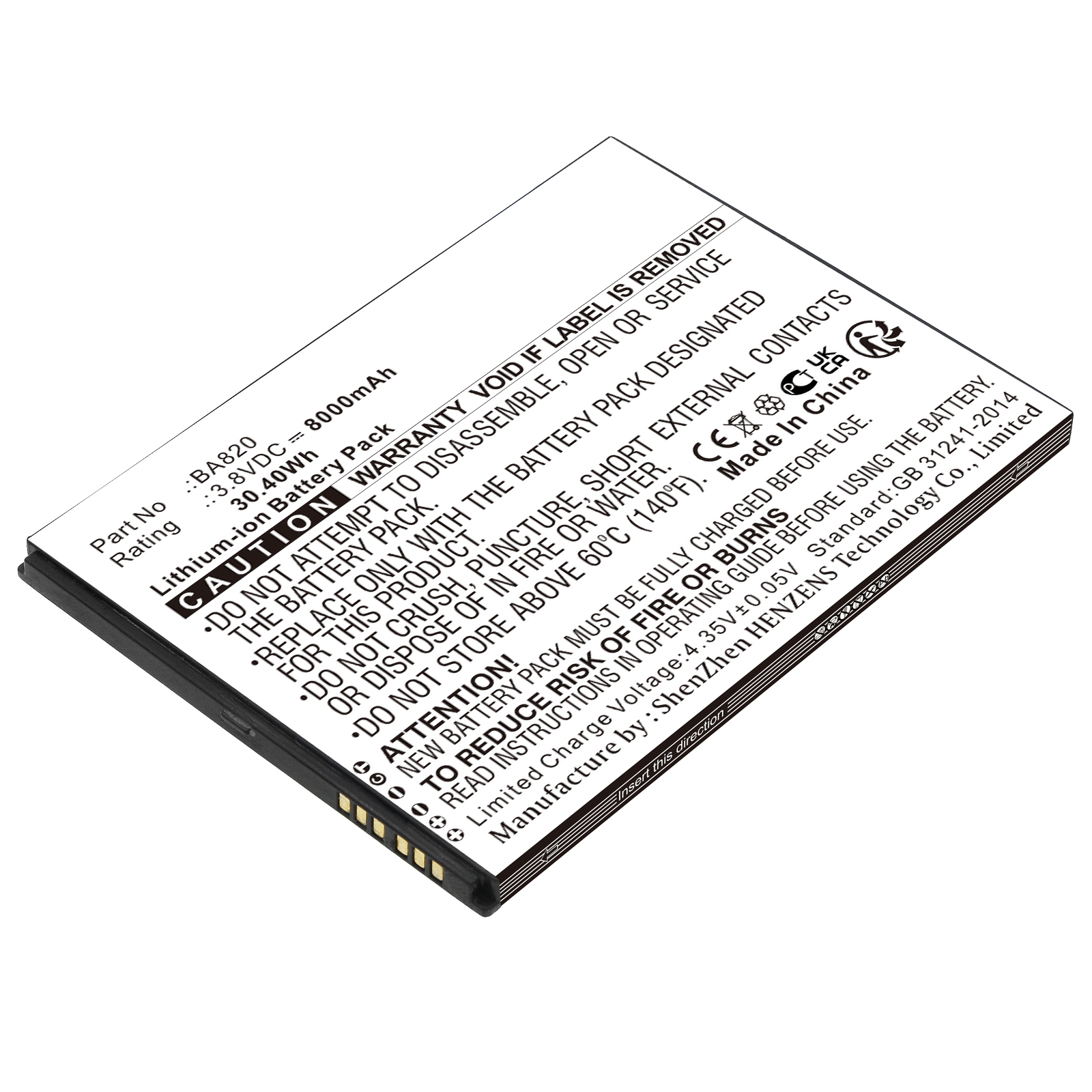 Synergy Digital Tablet Battery, Compatible with Unistrong BA820 Tablet Battery (Li-Pol, 3.8V, 8000mAh)