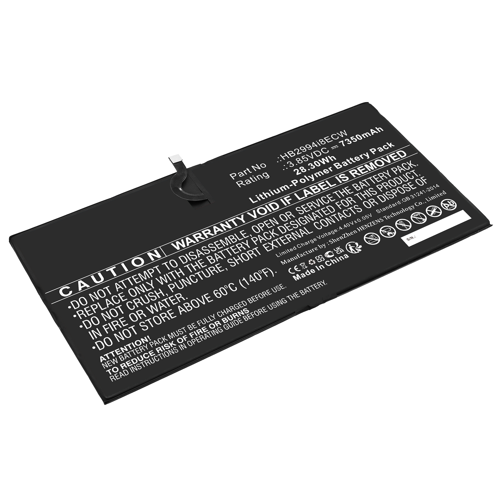 Synergy Digital Tablet Battery, Compatible with Huawei HB2994i8ECW Tablet Battery (Li-Pol, 3.85V, 7350mAh)