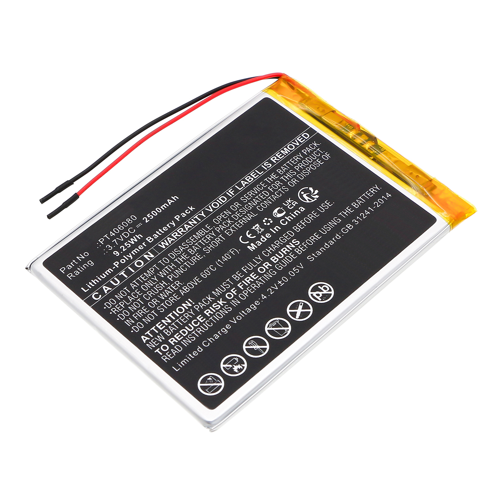 Synergy Digital Tablet Battery, Compatible with 3GO PT406080 Tablet Battery (Li-Pol, 3.7V, 2500mAh)