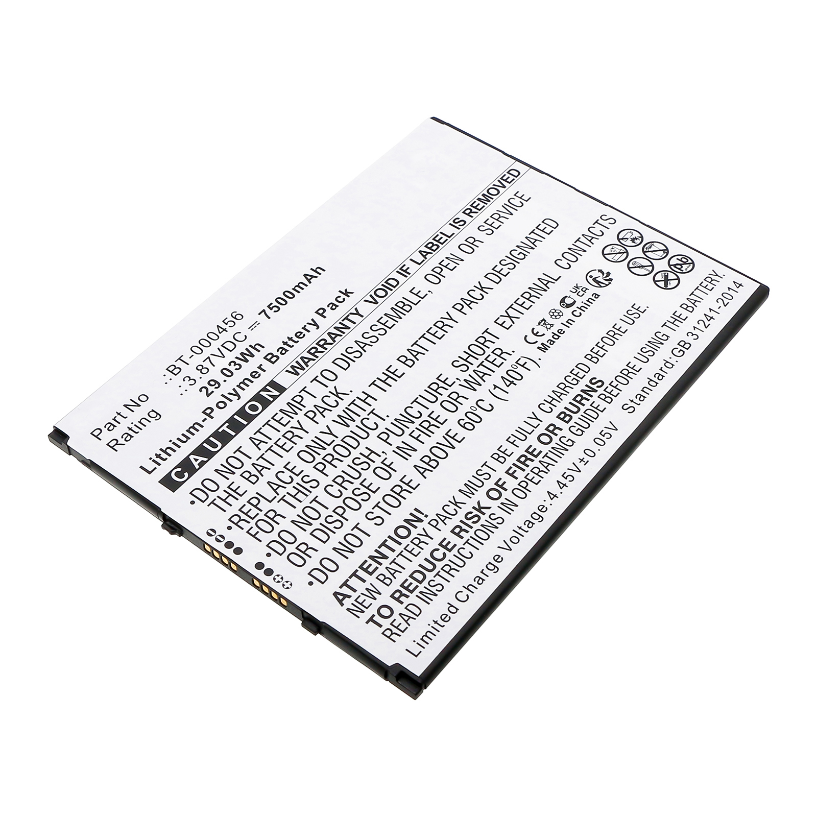 Synergy Digital Tablet Battery, Compatible with Zebra BT-000456 Tablet Battery (Li-Pol, 3.87V, 7500mAh)