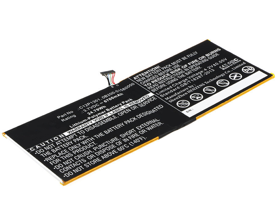 Synergy Digital Tablet Battery, Compatible with Asus C12P1301 Tablet Battery (Li-Pol, 3.7V, 6700mAh)