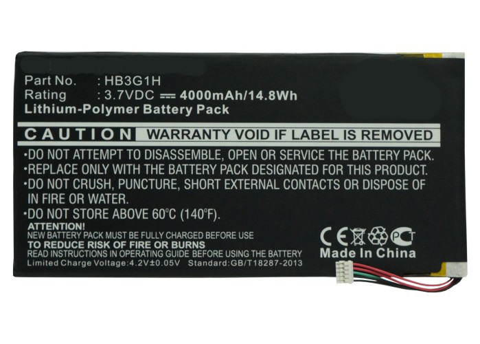 Synergy Digital Tablet Battery, Compatible with Huawei HB3G1H Tablet Battery (Li-Pol, 3.7V, 4000mAh)