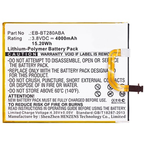 Synergy Digital Tablet Battery, Compatible with Samsung EB-BT280ABA Tablet Battery (Li-Pol, 3.8V, 4000mAh)