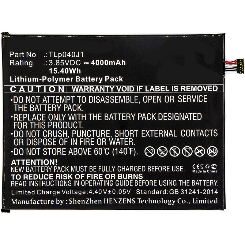 Synergy Digital Tablets Battery, Compatiable with Alcatel TLp040J1 Tablets Battery (3.85V, Li-Pol, 4000mAh)