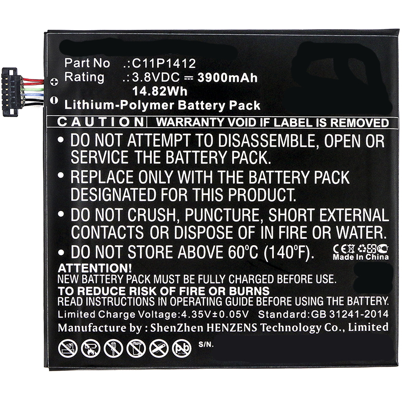 Synergy Digital Tablets Battery, Compatiable with Asus 0B200-01260000, C11P1412, C11P1412 (1ICP3/99/100) Tablets Battery (3.8V, Li-Pol, 3900mAh)