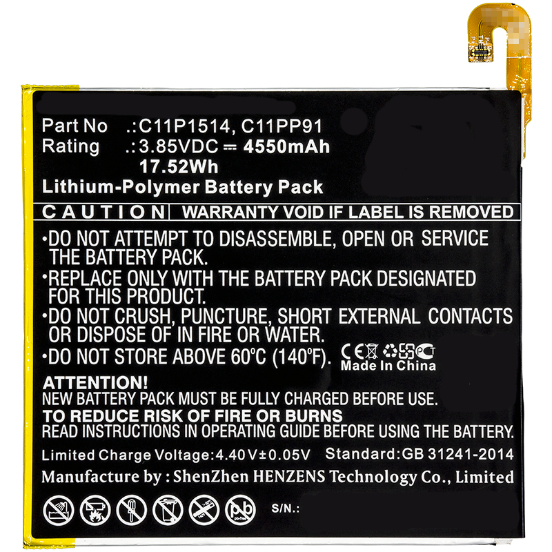 Synergy Digital Tablets Battery, Compatiable with Asus 0B200-01970000, C11P1514, C11PP91, M619 Tablets Battery (3.85V, Li-Pol, 4550mAh)
