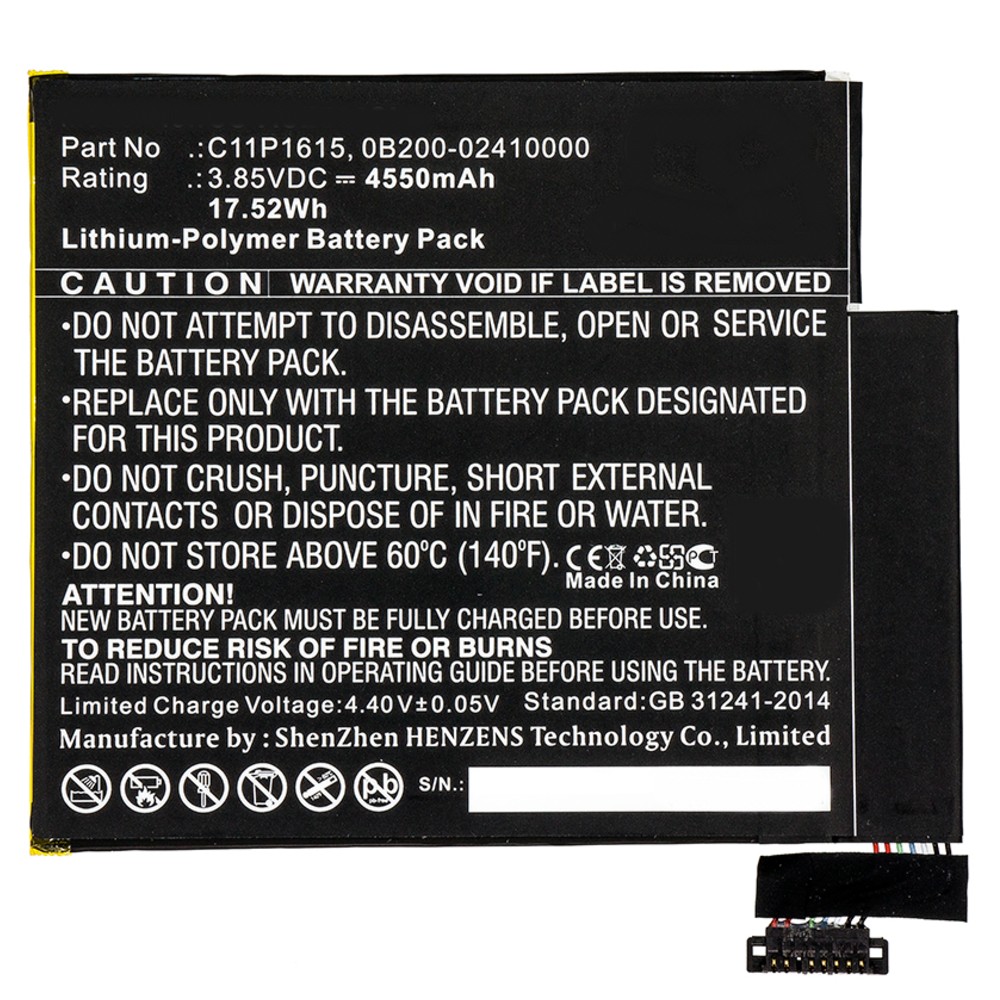 Synergy Digital Tablets Battery, Compatiable with Asus 0B200-02410000, C11P1615 Tablets Battery (3.85V, Li-Pol, 4550mAh)