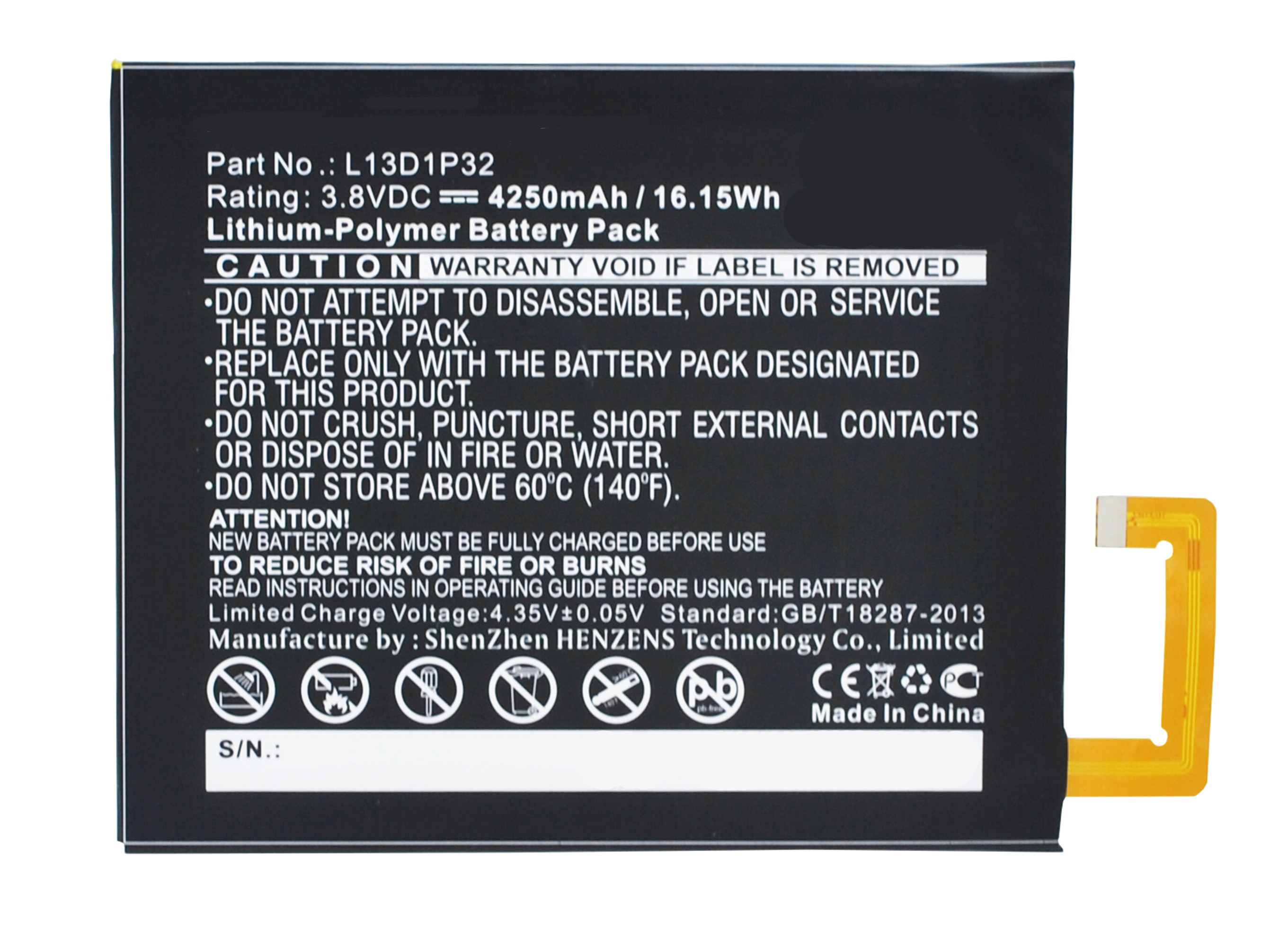 Synergy Digital Tablets Battery, Compatiable with Lenovo L13D1P32 Tablets Battery (3.8V, Li-Pol, 4250mAh)