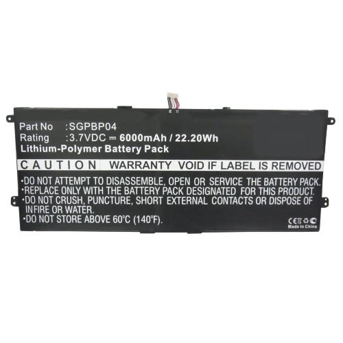 Synergy Digital Tablets Battery, Compatiable with Sony SGPBP04 Tablets Battery (3.7V, Li-Pol, 6000mAh)