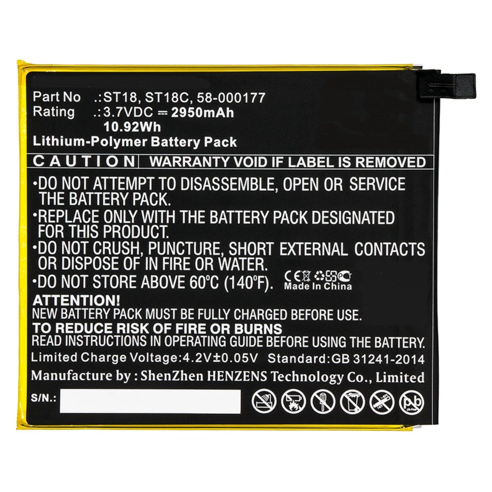 Synergy Digital Tablet Battery, Compatible with Amazon B01GEW27DA, Kindle Fire 7", Kindle Fire 7th Generation 201, SR043KL, SR04KL Tablet Battery (3.7, Li-Pol, 2950mAh)