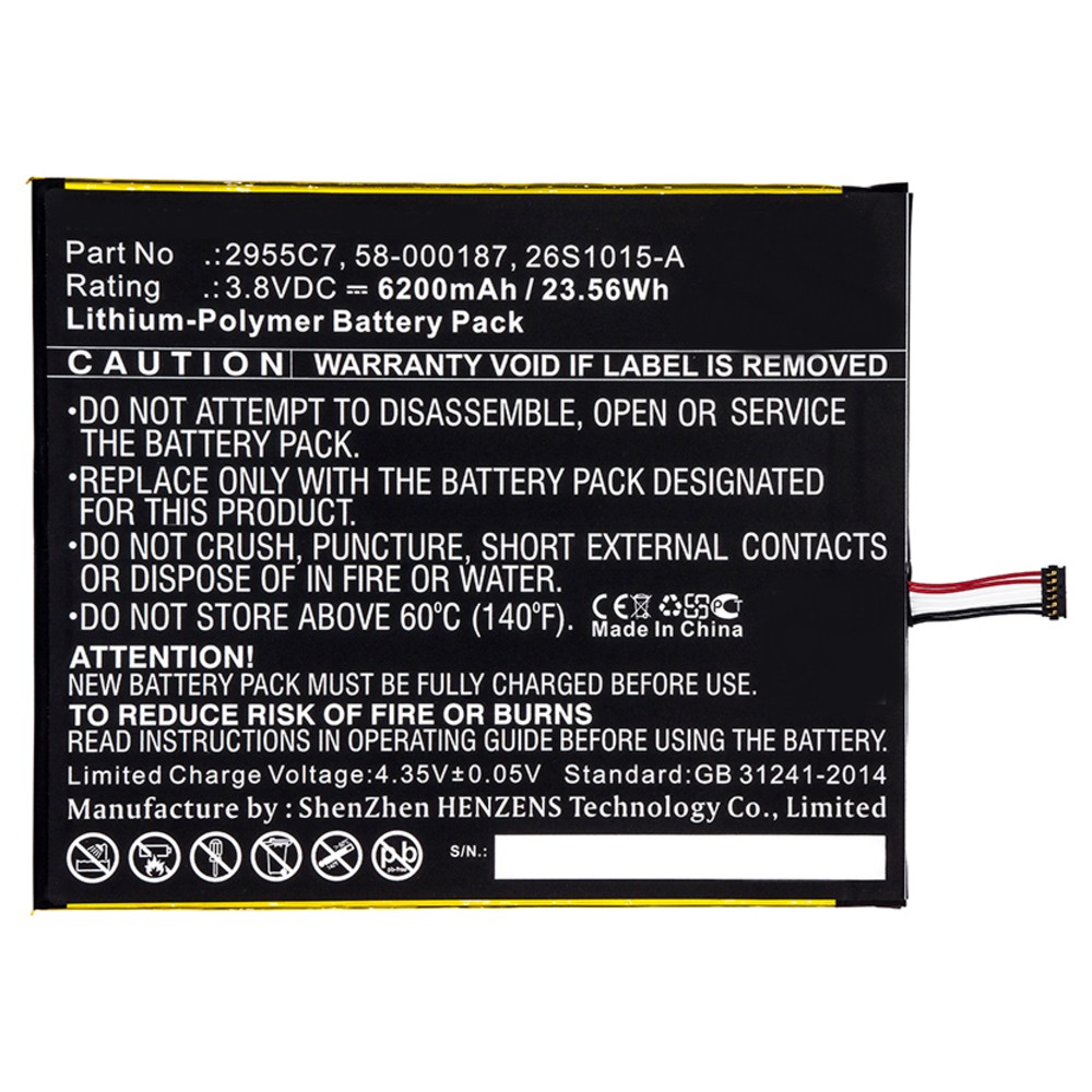 Synergy Digital Tablet Battery, Compatible with Amazon Kindle Fire HD 10.1, Kindle Fire HD 10.1 7th, M2V3R5, SL056ZE Tablet Battery (3.8, Li-Pol, 6200mAh)