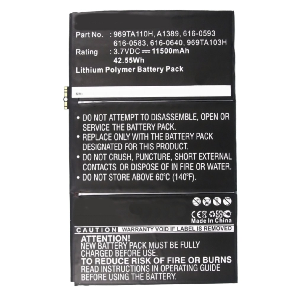Synergy Digital Tablet Battery, Compatible with Apple A1389, A1416, A1458, A1460, iPad 3, iPad 3 16GB Wi-Fi, iPad 3 16GB Wi-Fi 3G, iPad 3 32GB Wi-Fi, iPad 3 32GB Wi-Fi 3G, iPad 3 3G, iPad 3 64GB Wi-Fi, iPad 3 64GB Wi-Fi 3G, iPad 3 HD Wifi, iPad 3 WIFI, iPad 4, MD510LL/A, MD511LL/A, MD512LL/A, MD513LL/A, MD514LL/A, MD515LL/A, MD517LL/A, MD518LL/A, MD519LL/A, MD520LL/A, MD522LL/A, MD523LL/A Tablet Battery (3.7, Li-Pol, 11500mAh)