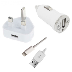 Home & Car Charger Kit For iPhone 5 - Includes Home AC Adapter, Car Adapter and a USB Sync Data Cable - For Use In The UK