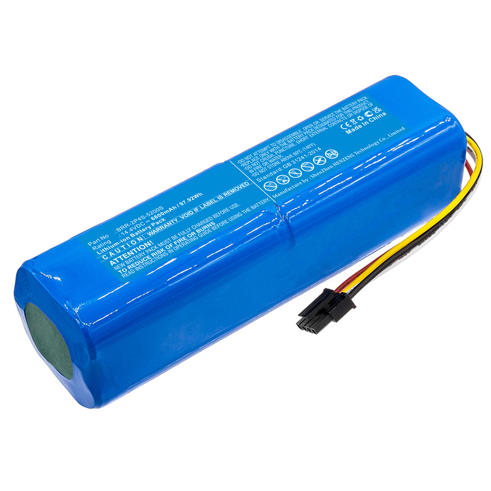 Synergy Digital Vacuum Cleaner Battery, Compatible with Xiaomi BRR-2P4S-5200S Vacuum Cleaner Battery (Li-ion, 14.4V, 6800mAh)