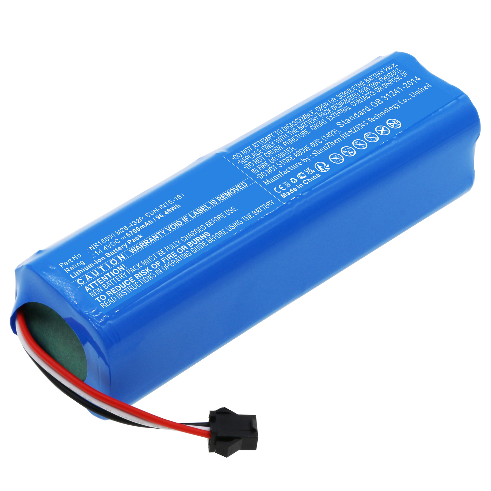 Synergy Digital Vacuum Cleaner Battery, Compatible with Proscenic NR18650 M26-4S2P Vacuum Cleaner Battery (Li-ion, 14.4V, 6700mAh)
