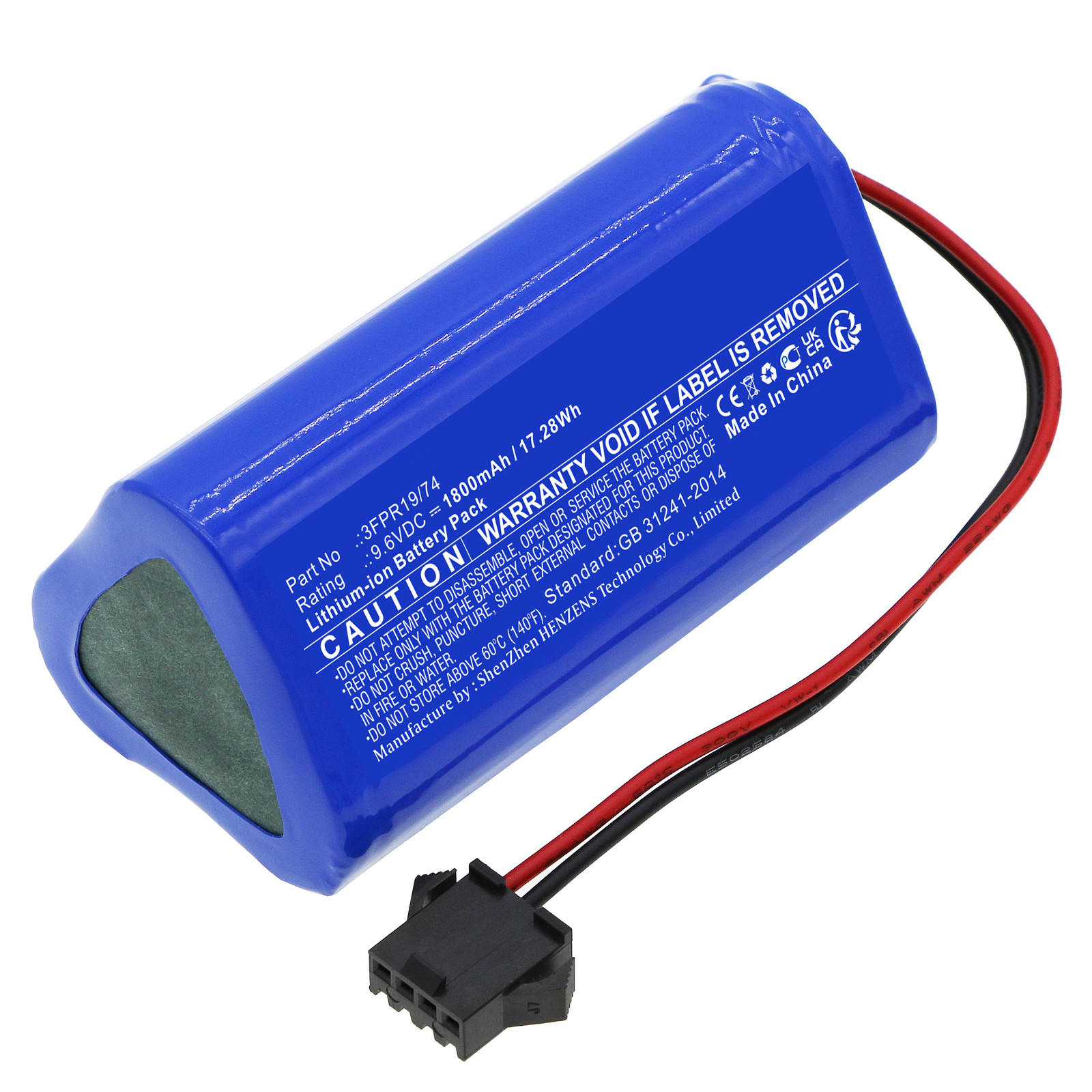 Synergy Digital Vacuum Cleaner Battery, Compatible with Pure Clean 3FPR19/74 Vacuum Cleaner Battery (Li-ion, 9.6V, 1800mAh)