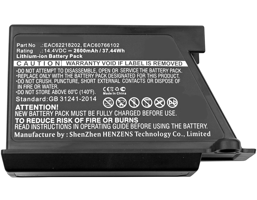 Synergy Digital Vacuum Cleaners Battery, Compatiable with LG B056R028-9010, EAC60766101, EAC60766102, EAC60766103, EAC60766104, EAC60766105, EAC60766106, EAC60766107, EAC60766108, EAC60766109, EAC60766110, EAC60766111, EAC60766112, EAC60766113, EAC62076601, EAC62218202, EAC62218205 Vacuum Cleaners Battery (14.4V, Li-ion, 2600mAh)