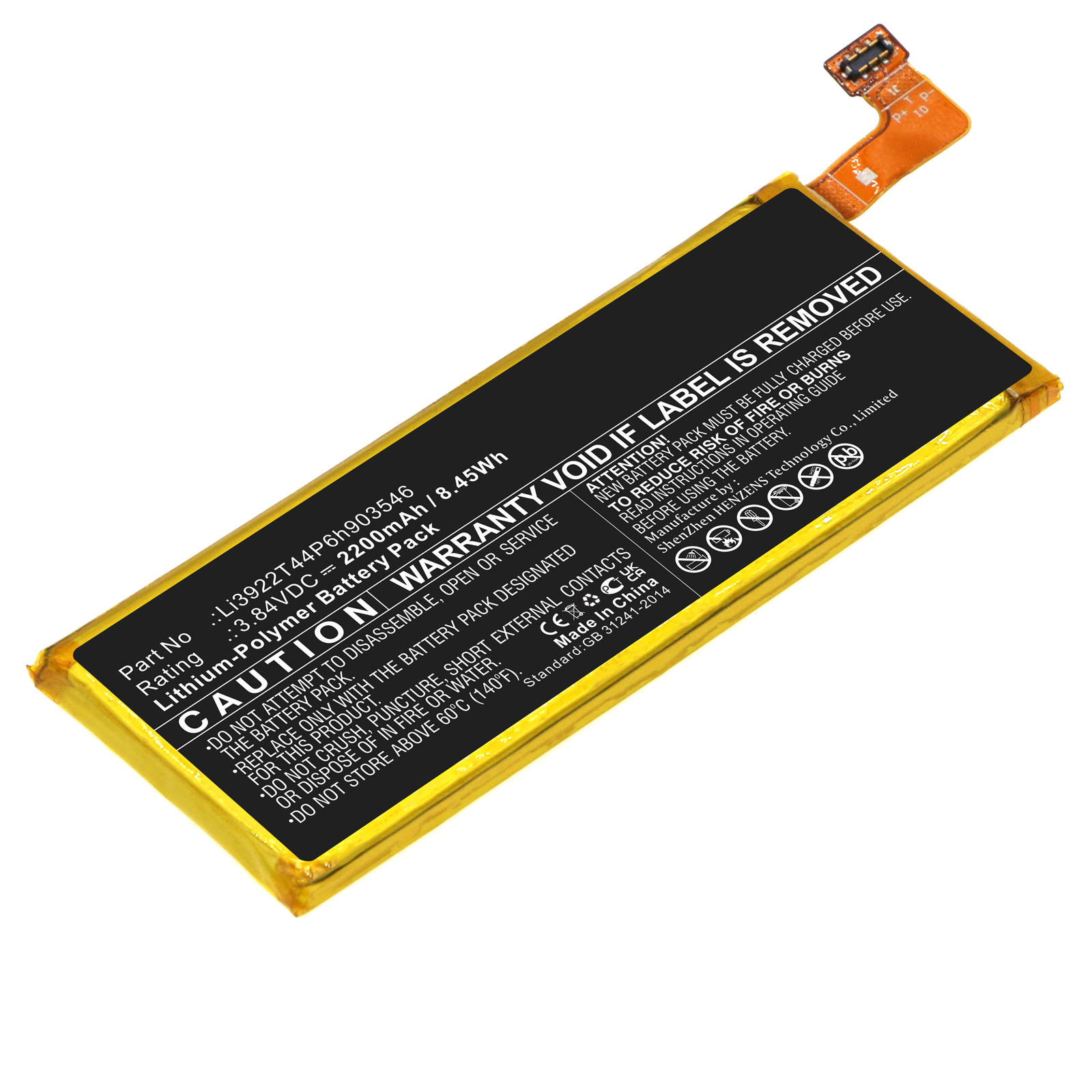 Synergy Digital Wifi Hotspot Battery, Compatible with ZTE Li3922T44P6h903546 Wifi Hotspot Battery (Li-Pol, 3.84V, 2200mAh)