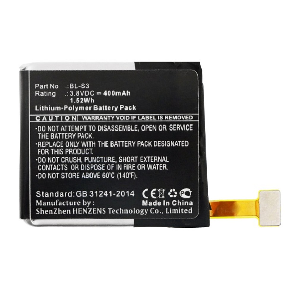 Synergy Digital Smartwatch Battery, Compatible with LG BL-S3 Smartwatch Battery (Li-Pol, 3.8V, 400mAh)