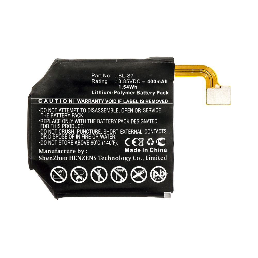 Synergy Digital Smartwatch Battery, Compatible with LG BL-S7 Smartwatch Battery (Li-Pol, 3.85V, 400mAh)