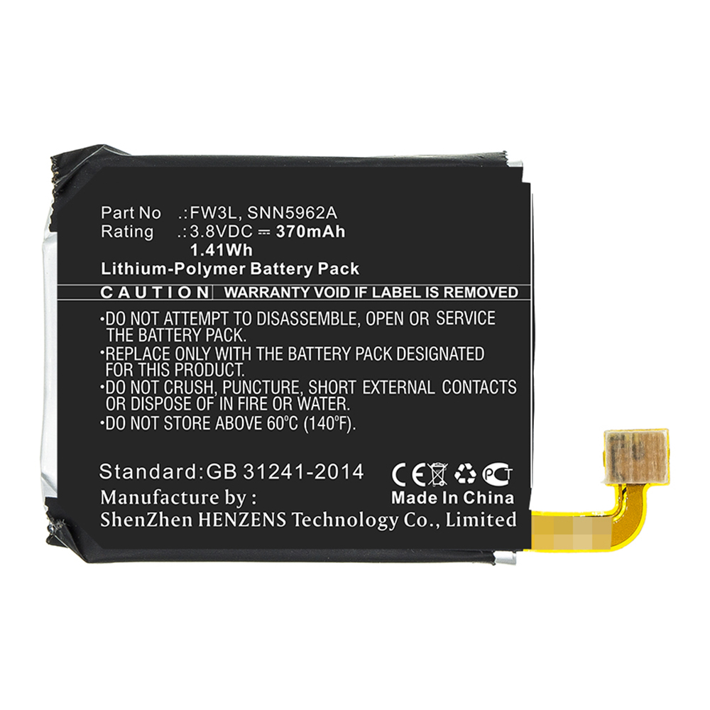 Synergy Digital Smartwatch Battery, Compatible with FW3L Smartwatch Battery (3.8V, Li-Pol, 370mAh)