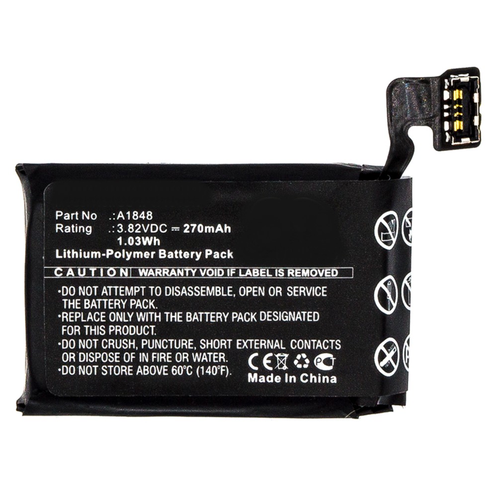 Synergy Digital Smartwatch Battery, Compatible with Apple A1858, GSRF-MQJQ2LL/A, MQJN2LL/A, MQJP2LL/A, MQJQ2LL/A, MQJU2LL/A, MQKU2LL/A, MQKV2LL/A, MQKW2LL/A, MQKX2LL/A, MQKY2LL/A, MQL62LL/A, MR2W2LL/A, MR352LL/A, MRQE2LL/A, Watch Series 3 4G 38mm, Watch Series 3 LTE 38mm Smartwatch Battery (3.82, Li-Pol, 270mAh)