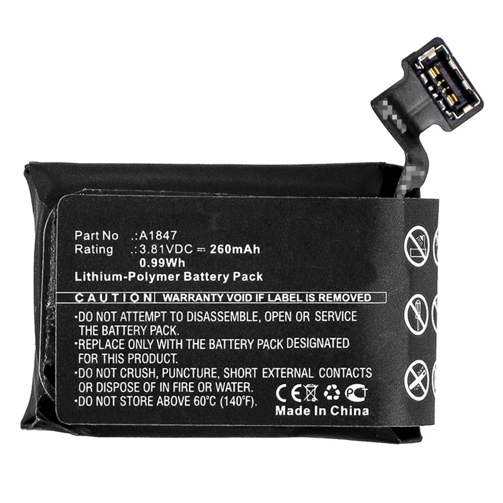 Synergy Digital Smartwatch Battery, Compatible with Apple A1860, Watch Series 3 38mm, Watch Series 3 GPS 38mm Smartwatch Battery (3.81, Li-Pol, 260mAh)