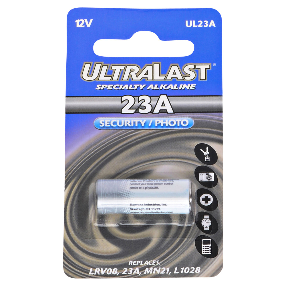 UL23A Ultra High Capacity (Alkaline, 12V, 33 mAh) Battery - Replacement for Eveready - A23, GP - 23A, GP - 23AE, GP - 8F10R, GP - 8LR23, GP - 8LR932, GP - CA20, GP - E23A, GP - GP23, GP - GP23A, GP - GP23AE, GP - L1028, GP - MN21, GP - MS21, GP - RV08, GP - V23, GP - V23GA, GP - VR22, Kodak - K23A, NEDA Number - 1811A, Panasonic - LRV08, Radio Shack - 23-144, Duracell - MN21, Duracell - MN21/23 Batteries