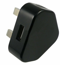USB UK Wall Plug AC Power Adapter - Black