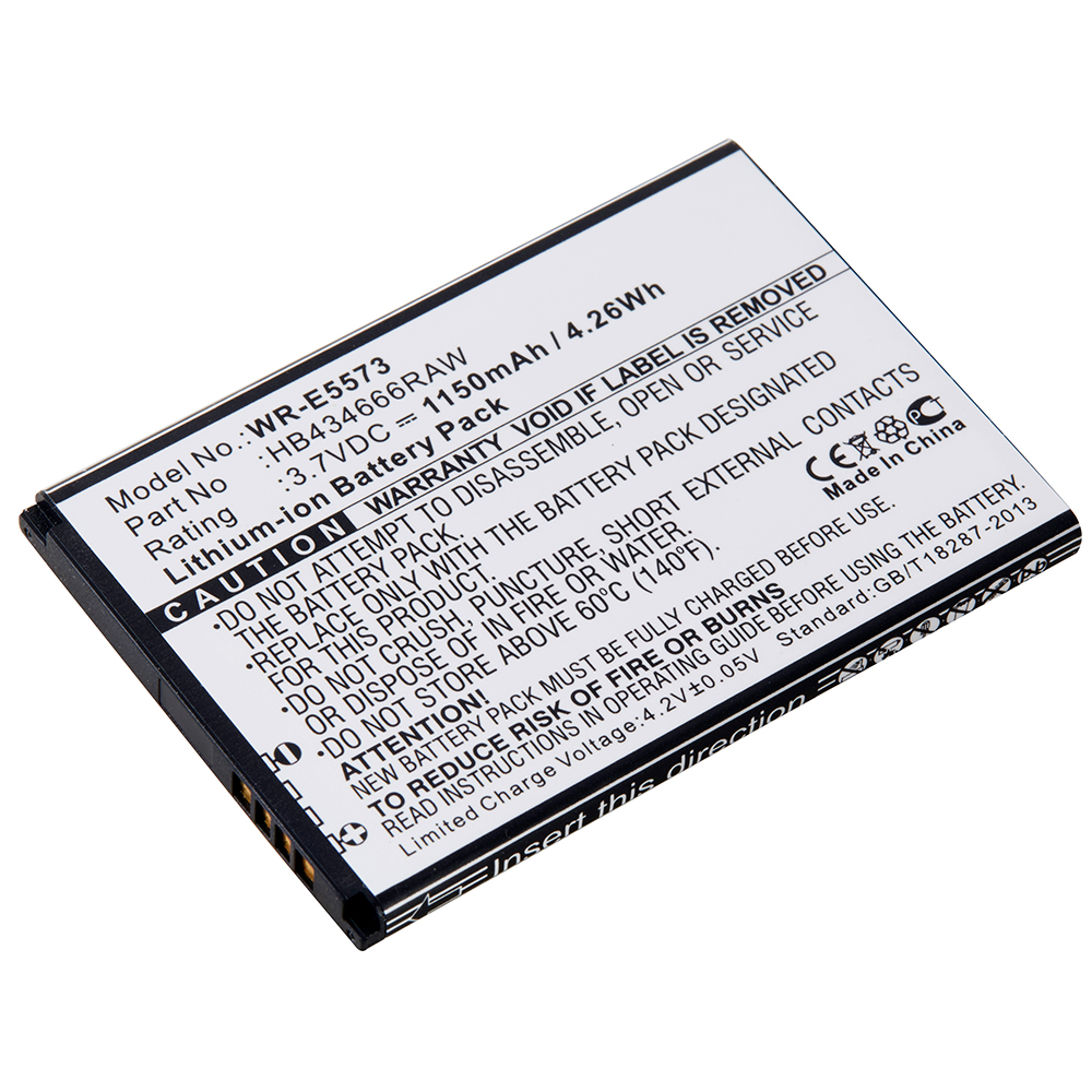 WR-E5573 Ultra High Capacity (Li-Ion, 3.7V, 1150 mAh) Battery, Replacement for Huawei - HB434666RAW, Huawei - HB434666RBC Batteries
