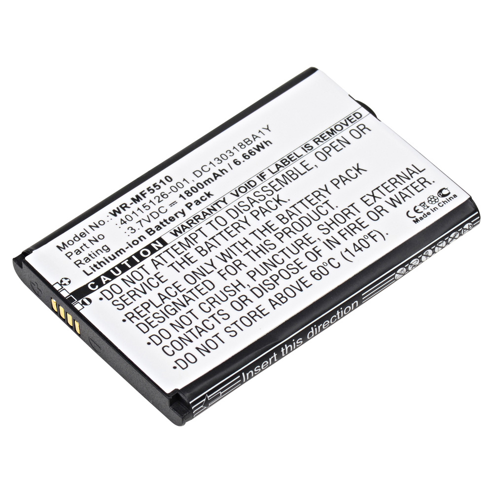 WR-MF5510 Ultra High Capacity (Li-Ion, 3.7V, 1800 mAh) Battery, Replacement for Novatel Wireless - 40115126-001, Novatel Wireless - DC130318BA1Y Batteries